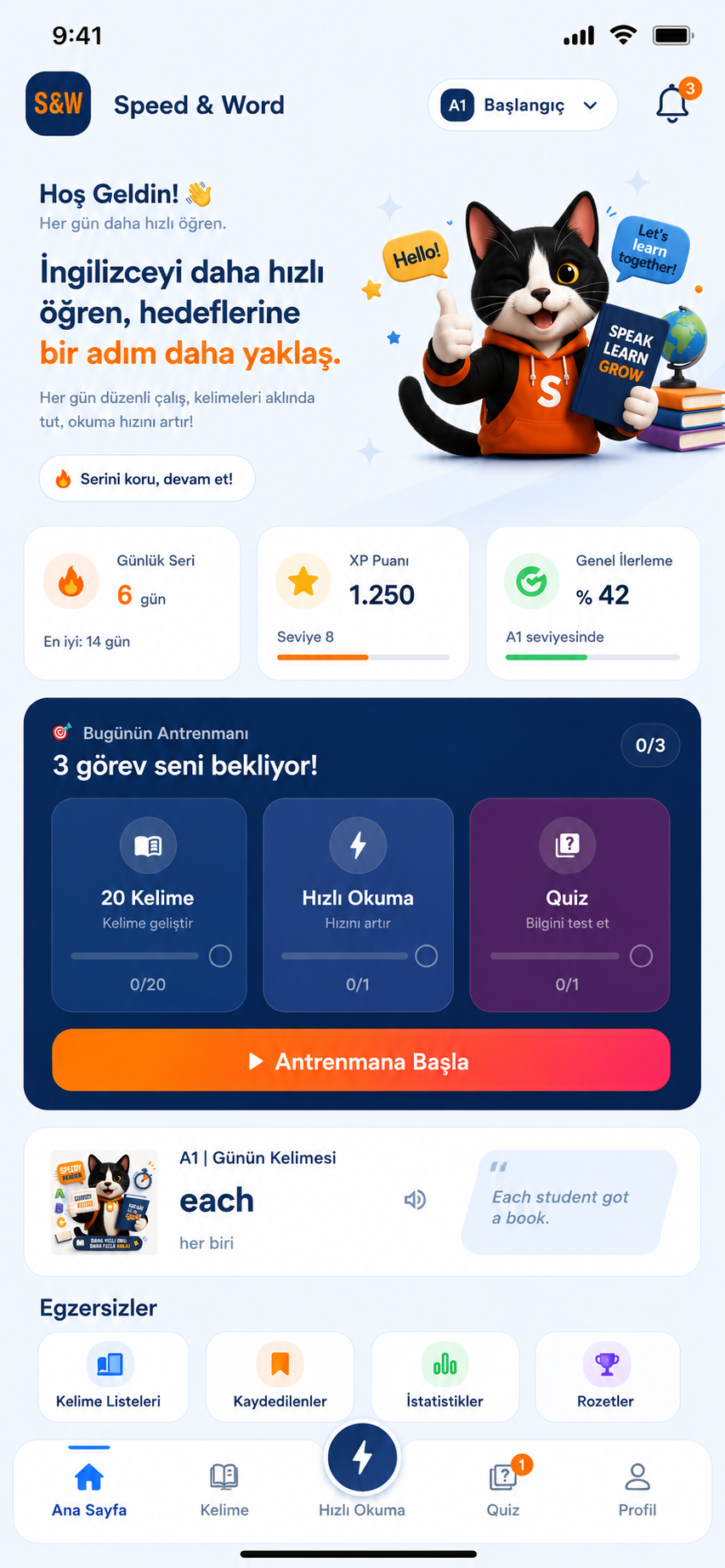 Speed & Word ana ekranı
